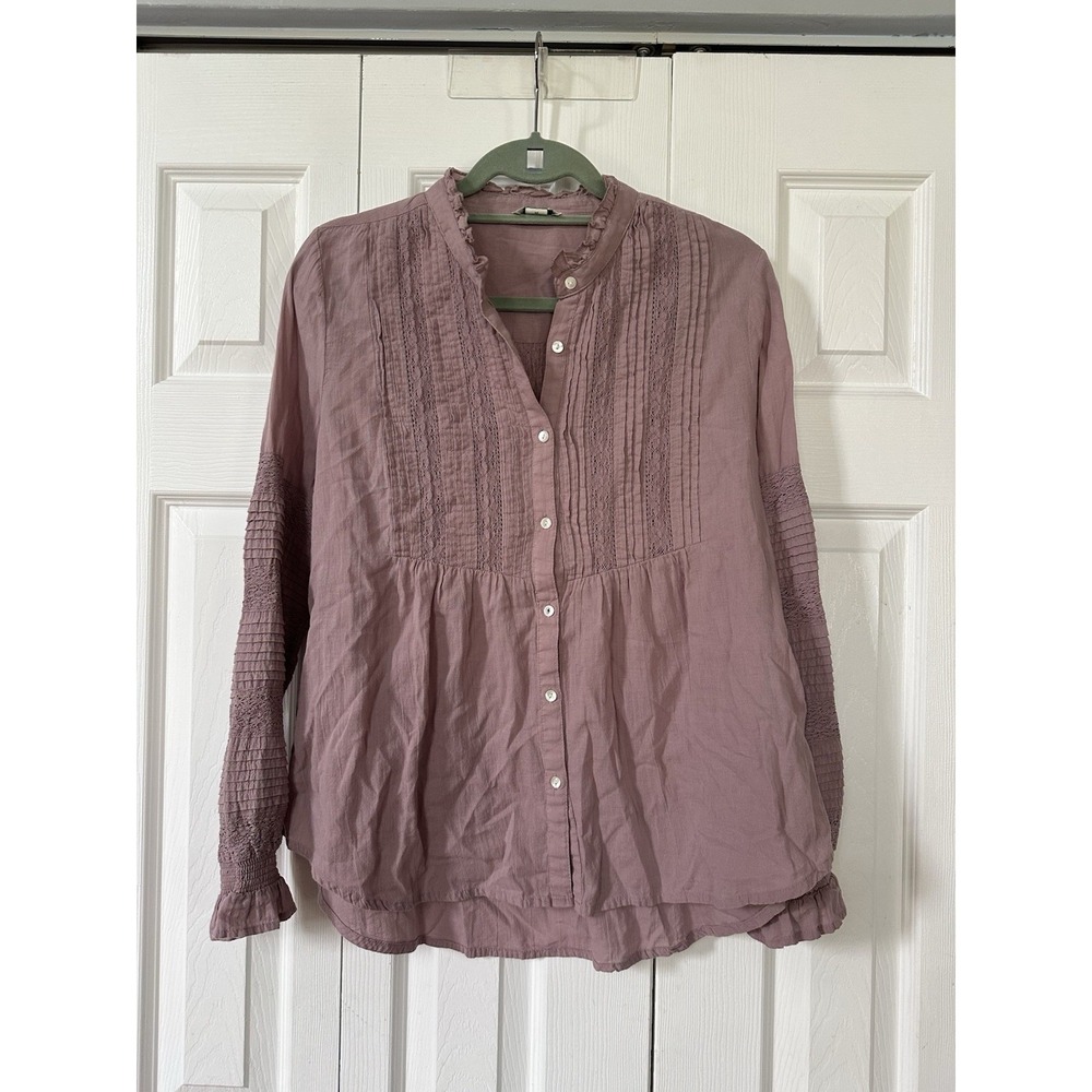Sundance Catalog Pink Purple Lace Shirt Cotton Sz M